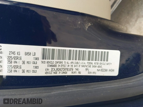 2013 Ram Cargo Van Tradesman with VIN 2C4JRGAG7DR781870, listed as a IAAI auction lot 39762348 with 114,717 mi miles and . Bid and sale history available at DreamBid. Image 9.