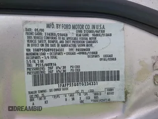 2000 Ford Taurus SES with VIN 1FAFP55U8YG234331, listed as a IAAI auction lot 42797654 with 103,742 mi miles and . Bid and sale history available at DreamBid. Image 9.