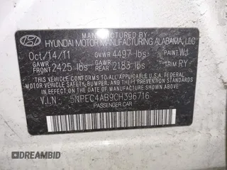 2012 Hyundai Sonata Limited with VIN 5NPEC4AB9CH396716, listed as a IAAI auction lot 41667839 with 115,821 mi miles and . Bid and sale history available at DreamBid. Image 9.