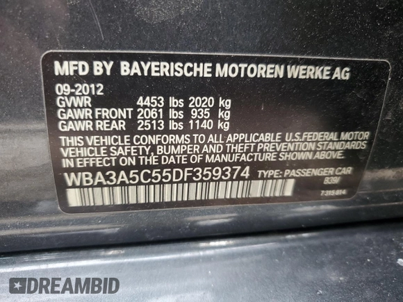 2013 BMW 3 Series 328i with VIN WBA3A5C55DF359374, listed as a Copart auction lot 51003225 with 198,759 mi miles and Salvage Title. Bid and sale history available at carsss.com. Image 14.