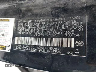 2007 Toyota Camry CE with VIN JTNBE46K473057431, listed as a IAAI auction lot 41941811 with 245,059 mi miles and . Bid and sale history available at DreamBid. Image 9.