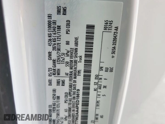 2023 Ford F-250 XL z VIN 1FT7W2AA4PED18619, wystawiony jako Copart lot #61728515 z przebiegiem 41 279 mil mil oraz Szkoda całkowita • Salvage title. Historia ofert i sprzedaży dostępna na DreamBid. Obrazek 12.