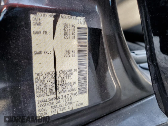 2016 Nissan Altima S with VIN 1N4AL3AP8GN347796, listed as a Copart auction lot 50934525 with Not Provided miles and Non Repairable. Bid and sale history available at carsss.com. Image 13.