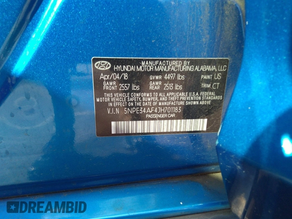 2018 Hyundai Sonata Sport with VIN 5NPE34AF4JH701183, listed as a IAAI auction lot 41901813 with 99,132 mi miles and . Bid and sale history available at carsss.com. Image 9.