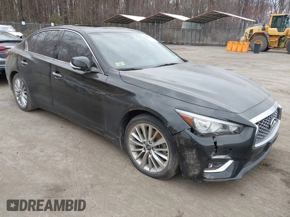 2021 Infiniti Q50 Luxe with VIN JN1EV7BR7MM752310, listed as a IAAI auction lot 41883293 with 20,268 mi miles and . Bid and sale history available at carsss.com. Image 1.