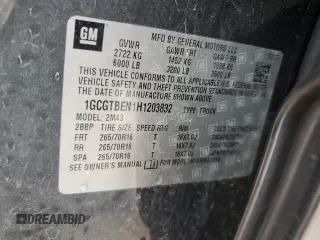 2017 Chevrolet Colorado 4WD WT with VIN 1GCGTBEN1H1203832, listed as a Copart auction lot 55103915 with 54,761 mi miles and Salvage title. Bid and sale history available at DreamBid. Image 13.