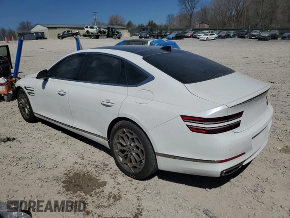 2024 Genesis G80 2.5T z VIN KMTGB4SC8RU225801, wystawiony jako Copart lot #48761985 z przebiegiem 12 844 mil mil oraz Szkoda całkowita • Salvage title. Historia ofert i sprzedaży dostępna na DreamBid. Obrazek 2.