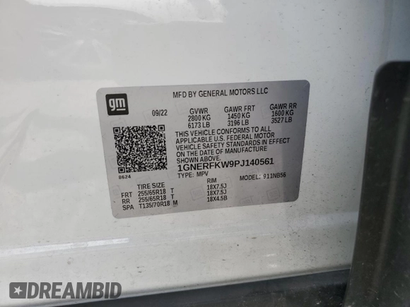 2023 Chevrolet Traverse LS z VIN 1GNERFKW9PJ140561, wystawiony jako Copart lot #56898305 z przebiegiem 57 497 mil mil oraz Szkoda całkowita • Salvage title. Historia ofert i sprzedaży dostępna na DreamBid. Obrazek 13.