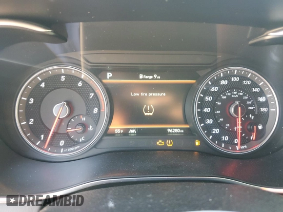 2021 Genesis G70 3.3T with VIN KMTG34LE3MU070581, listed as a Copart auction lot 77118004 with 96,280 mi miles and Salvage Title. Bid and sale history available at carsss.com. Image 9.