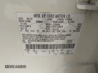 2007 Ford Edge SEL PLUS with VIN 2FMDK49CX7BA66141, listed as a IAAI auction lot 42101504 with 1 mi miles. Bid and sale history available at carsss.com. Image 9.