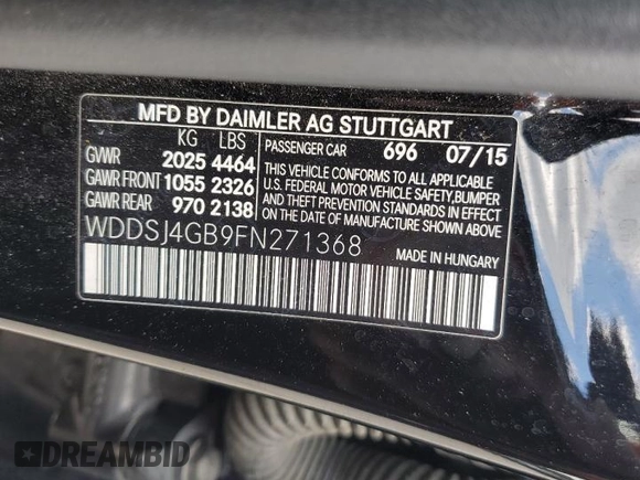 2015 Mercedes-Benz CLA 250 with VIN WDDSJ4GB9FN271368, listed as a Copart auction lot 56956265 with 117,733 mi miles and Salvage title. Bid and sale history available at DreamBid. Image 12.