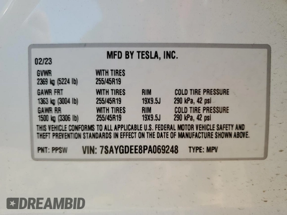 2023 Tesla Model Y Long Range z VIN 7SAYGDEE8PA069248, wystawiony jako Copart lot #74120944 z przebiegiem 17 085 mil mil oraz Szkoda całkowita • Salvage title. Historia ofert i sprzedaży dostępna na DreamBid. Obrazek 13.