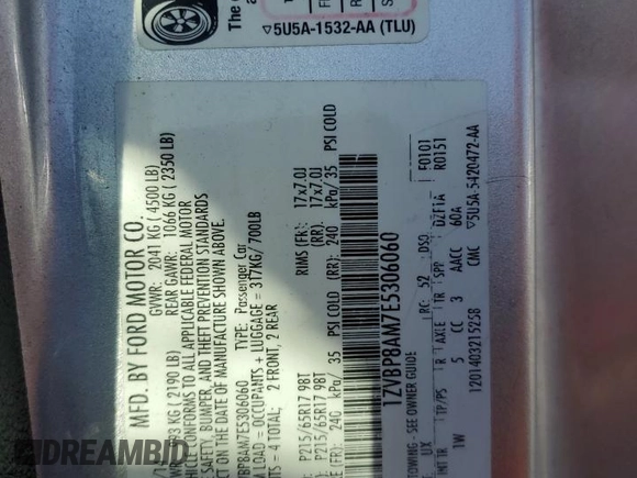 2014 Ford Mustang V6 with VIN 1ZVBP8AM7E5306060, listed as a Copart auction lot 53720565 with 130,024 mi miles and Salvage Title. Bid and sale history available at DreamBid. Image 12.