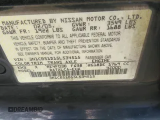 2005 Nissan Sentra S z VIN 3N1CB51D15L534515, wystawiony jako IAAI lot #42501536 z przebiegiem 374 957 mil mil oraz . Historia ofert i sprzedaży dostępna na DreamBid. Obrazek 9.
