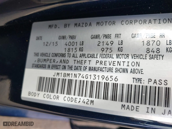 2016 Mazda Mazda3 i Grand Touring with VIN JM1BM1N74G1319656, listed as a IAAI auction lot 41561603 with 123,610 mi miles. Bid and sale history available at carsss.com. Image 9.