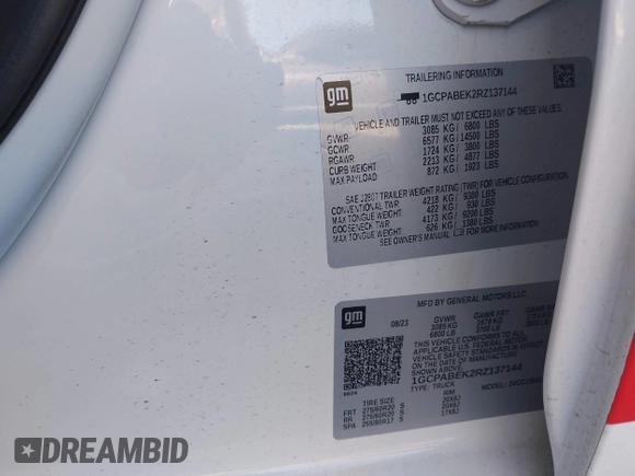 2024 Chevrolet Silverado 1500 Custom with VIN 1GCPABEK2RZ137144, listed as a IAAI auction lot 41868390 with 16,536 mi miles and . Bid and sale history available at DreamBid. Image 9.