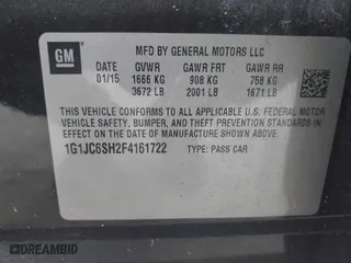 2015 Chevrolet Sonic LT with VIN 1G1JC6SH2F4161722, listed as a IAAI auction lot 41737818 with 123,595 mi miles. Bid and sale history available at carsss.com. Image 9.