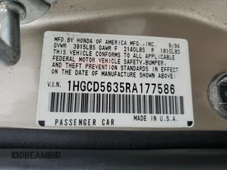 1994 Honda Accord LX with VIN 1HGCD5635RA177586, listed as a Copart auction lot 85331804 with 113,195 mi miles and Salvage Title. Bid and sale history available at carsss.com. Image 12.