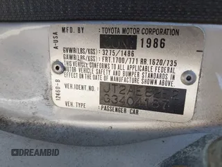 1986 Toyota Corolla с VIN JT2AE82E2G3404187, выставлен на аукционе IAAI как лот 42234152 с пробегом 222 109 миль миль и . История ставок и продаж доступна на DreamBid. Изображение 9.