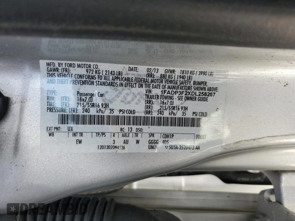 2013 Ford Focus SE z VIN 1FADP3F2XDL258267, wystawiony jako Copart lot #51500095 z przebiegiem 144 370 mil mil oraz Tytuł czysty. Historia ofert i sprzedaży dostępna na DreamBid. Obrazek 12.