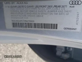 2017 Audi A7 Premium Plus with VIN WAUW2AFC7HN076600, listed as a Copart auction lot 60037813 with 93,547 mi miles. Bid and sale history available at carsss.com. Image 14.