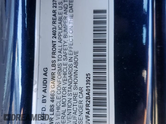 2011 Audi A5 Prestige with VIN WAUVFAFR2BA013925, listed as a Copart auction lot 46432635 with 165,502 mi miles and Clean title. Bid and sale history available at DreamBid. Image 12.
