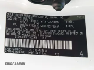 2015 Toyota Sienna LE AAS z VIN 5TDKK3DC3FS553918, wystawiony jako IAAI lot #42309906 z przebiegiem 127 529 mil mil oraz . Historia ofert i sprzedaży dostępna na DreamBid. Obrazek 9.