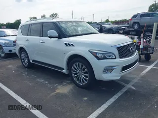 2015 Infiniti QX80 z VIN JN8AZ2NF9F9570381, wystawiony jako IAAI lot #42413590 z przebiegiem 184 731 mil mil oraz . Historia ofert i sprzedaży dostępna na DreamBid. Obrazek 1.