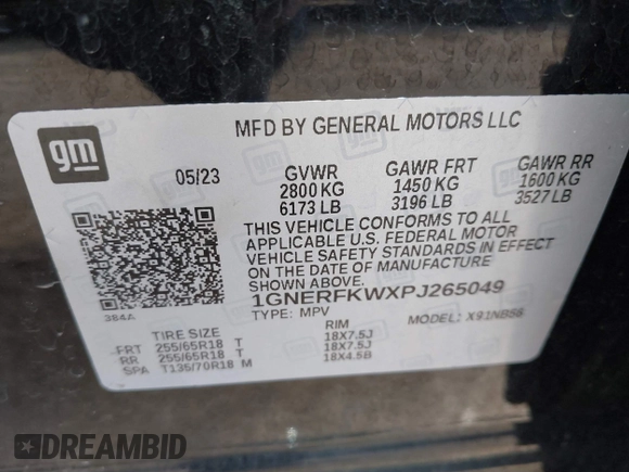 2023 Chevrolet Traverse LS with VIN 1GNERFKWXPJ265049, listed as a IAAI auction lot 42554797 with 23,385 mi miles and . Bid and sale history available at DreamBid. Image 9.
