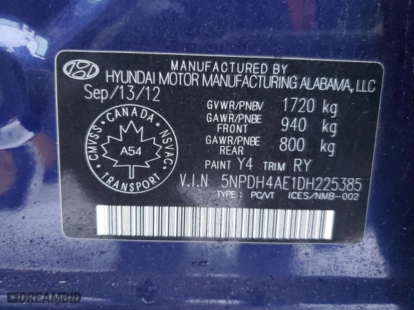 2013 Hyundai Elantra Limited PZEV with VIN 5NPDH4AE1DH225385, listed as a Copart auction lot 88542685 with 128,486 mi miles and Clean Title. Bid and sale history available at carsss.com. Image 12.