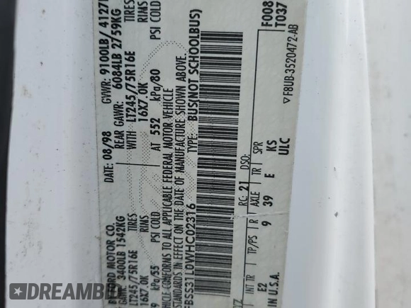 1998 Ford Econoline Wagon XL z VIN 1FBSS31L0WHC02316, wystawiony jako Copart lot #76501784 z przebiegiem 235 832 mil mil oraz Szkoda całkowita • Salvage title. Historia ofert i sprzedaży dostępna na DreamBid. Obrazek 13.