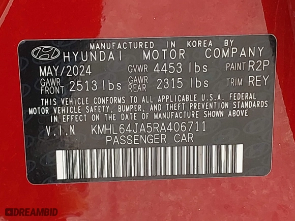 2024 Hyundai Sonata SEL with VIN KMHL64JA5RA406711, listed as a IAAI auction lot 42066339 with 21,618 mi miles. Bid and sale history available at carsss.com. Image 9.