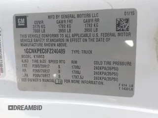 2015 Chevrolet Silverado 1500 Work Truck with VIN 1GCNKPEC6FZ240489, listed as a IAAI auction lot 41785221 with 113,599 mi miles. Bid and sale history available at carsss.com. Image 9.