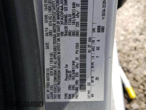 2014 Ford Fiesta S with VIN 3FADP4AJ0EM226268, listed as a Copart auction lot 57232615 with 150,452 mi miles and Salvage title. Bid and sale history available at DreamBid. Image 13.