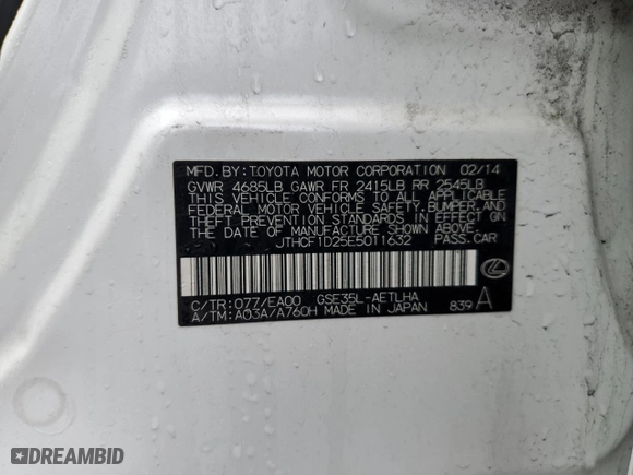 2014 Lexus IS 250 with VIN JTHCF1D25E5011632, listed as a Copart auction lot 49142025 with 127,191 mi miles and Salvage Title. Bid and sale history available at carsss.com. Image 12.