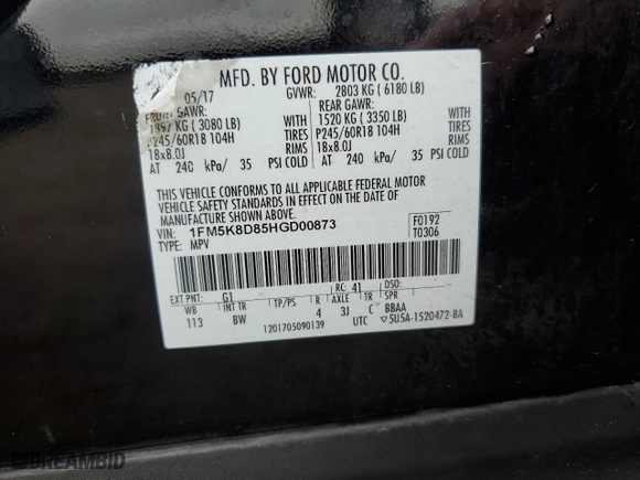 2017 Ford Explorer XLT with VIN 1FM5K8D85HGD00873, listed as a Copart auction lot 49946465 with 101,158 mi miles and Salvage Title. Bid and sale history available at carsss.com. Image 16.