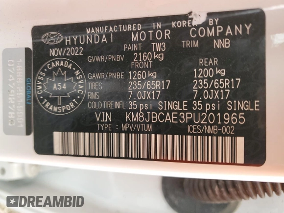 2023 Hyundai Tucson SEL z VIN KM8JBCAE3PU201965, wystawiony jako Copart lot #55233765 z przebiegiem 150 572 mil mil oraz Czysty tytuł • Clean title. Historia ofert i sprzedaży dostępna na DreamBid. Obrazek 13.