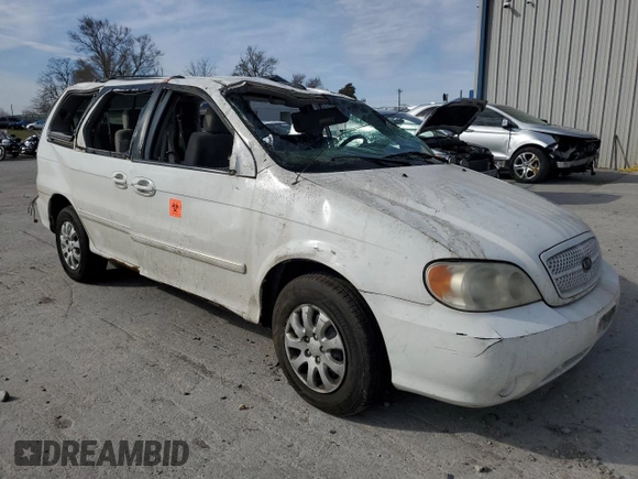 2005 Kia Sedona LX with VIN KNDUP132656684850, listed as a Copart auction lot 80095484 with 182,199 mi miles and Non Repairable. Bid and sale history available at carsss.com. Image 4.