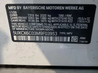2021 BMW X7 M50i with VIN 5UXCX6C03M9F03953, listed as a Copart auction lot 49971585 with 0 mi miles and Non Repairable. Bid and sale history available at carsss.com. Image 16.