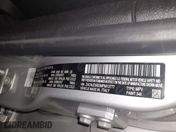 2021 Jeep Renegade 80th Anniversary with VIN ZACNJDBB3MPM13777, listed as a IAAI auction lot 41574742 with 47,600 mi miles and . Bid and sale history available at DreamBid. Image 9.