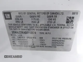 2016 Chevrolet Equinox LT z VIN 2GNALCEK4G6112574, wystawiony jako IAAI lot #42489323 z przebiegiem 91 453 mil mil oraz . Historia ofert i sprzedaży dostępna na DreamBid. Obrazek 9.