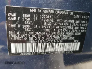 2025 Subaru Outback Limited z VIN 4S4BTANC2S3145420, wystawiony jako Copart lot #44295335 z przebiegiem 2 546 mil mil oraz Szkoda całkowita • Salvage title. Historia ofert i sprzedaży dostępna na DreamBid. Obrazek 13.