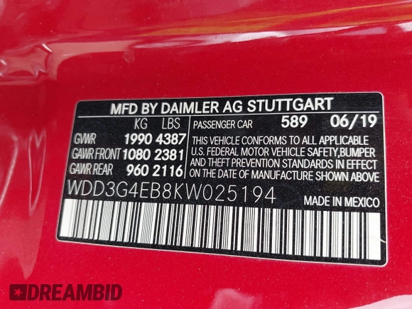 2019 Mercedes-Benz A 220 с VIN WDD3G4EB8KW025194, выставлен на аукционе IAAI как лот 42198671 с пробегом Не указан миль и . История ставок и продаж доступна на DreamBid. Изображение 9.