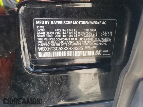 2019 BMW X1 xDrive28i with VIN WBXHT3C53K3H34285, listed as a Copart auction lot 54206252 with 22,883 mi miles. Bid and sale history available at carsss.com. Image 10.