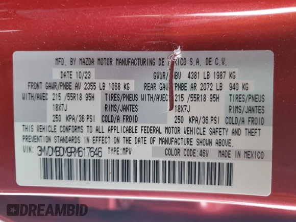 2024 Mazda CX-30 S Premium with VIN 3MVDMBDM9RM617646, listed as a Copart auction lot 43550105 with 11,041 mi miles and Salvage Title. Bid and sale history available at DreamBid. Image 12.