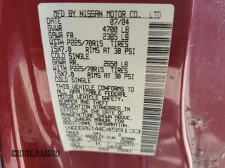 2004 Nissan Frontier XE z VIN 1N6DD26T44C459133, wystawiony jako Copart lot #60433515 z przebiegiem Nie podano mil oraz Czysty tytuł • Clean title. Historia ofert i sprzedaży dostępna na DreamBid. Obrazek 12.
