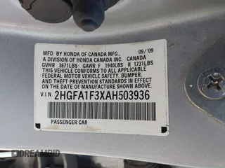 2010 Honda Civic DX-VP z VIN 2HGFA1F3XAH503936, wystawiony jako IAAI lot #42241603 z przebiegiem 199 931 mil mil oraz . Historia ofert i sprzedaży dostępna na DreamBid. Obrazek 9.