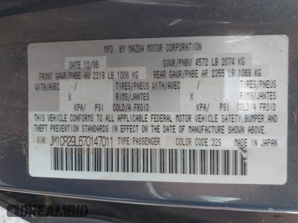 2007 Mazda 5 Touring с VIN JM1CR29L670147011, выставлен на аукционе IAAI как лот 42199963 с пробегом 169 914 миль миль и . История ставок и продаж доступна на DreamBid. Изображение 9.