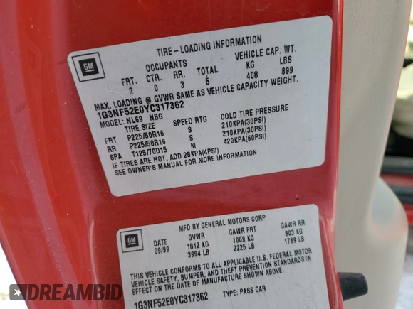 2000 Oldsmobile Alero GLS z VIN 1G3NF52E0YC317362, wystawiony jako Copart lot #48044785 z przebiegiem 169 718 mil mil oraz Szkoda całkowita • Salvage title. Historia ofert i sprzedaży dostępna na DreamBid. Obrazek 14.