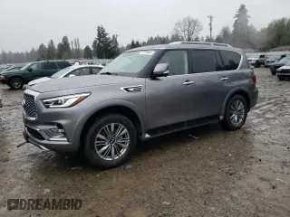 2021 Infiniti QX80 LUXE with VIN JN8AZ2AE0M9272716, listed as a Copart auction lot 42776045 with 62,773 mi miles and Salvage Title. Bid and sale history available at carsss.com. Image 1.